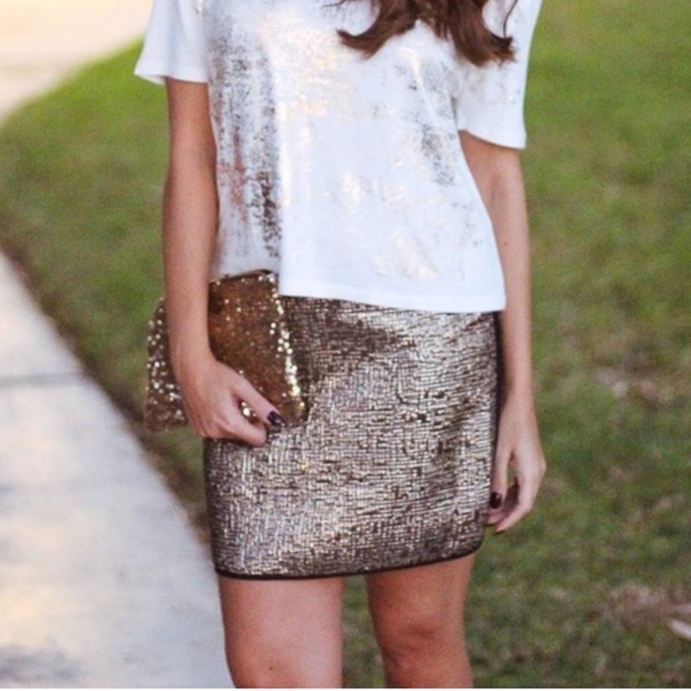0021 METAPHOR Gold Metallic Mini Skirt